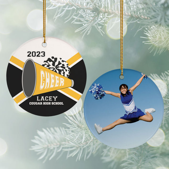 decorative personalized cheer photo christmas ornament – Christmas ornament, holiday tree decoration or gift