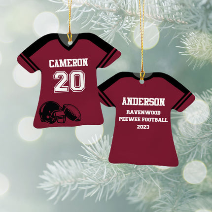 Football Jersey With Solid Stripe On Shoulder Personalized Ceramic Ornament by ORNAMENT SHOP Personalized Ornaments at Ornamentshop.com