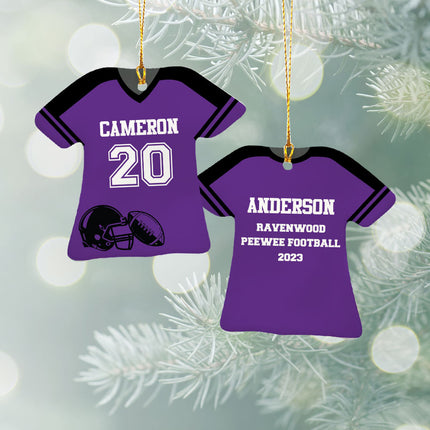 Football Jersey With Solid Stripe On Shoulder Personalized Ceramic Ornament by ORNAMENT SHOP Personalized Ornaments at Ornamentshop.com