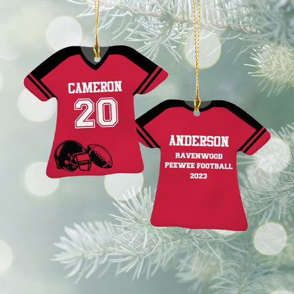 Football Jersey With Solid Stripe On Shoulder Personalized Ceramic Ornament by ORNAMENT SHOP Personalized Ornaments at Ornamentshop.com
