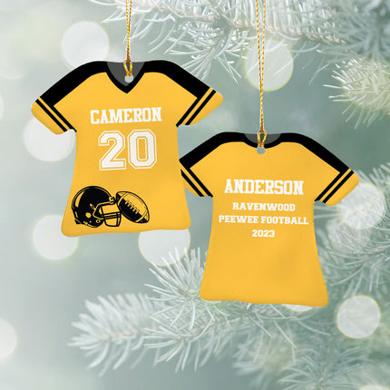 Football Jersey With Solid Stripe On Shoulder Personalized Ceramic Ornament by ORNAMENT SHOP Personalized Ornaments at Ornamentshop.com