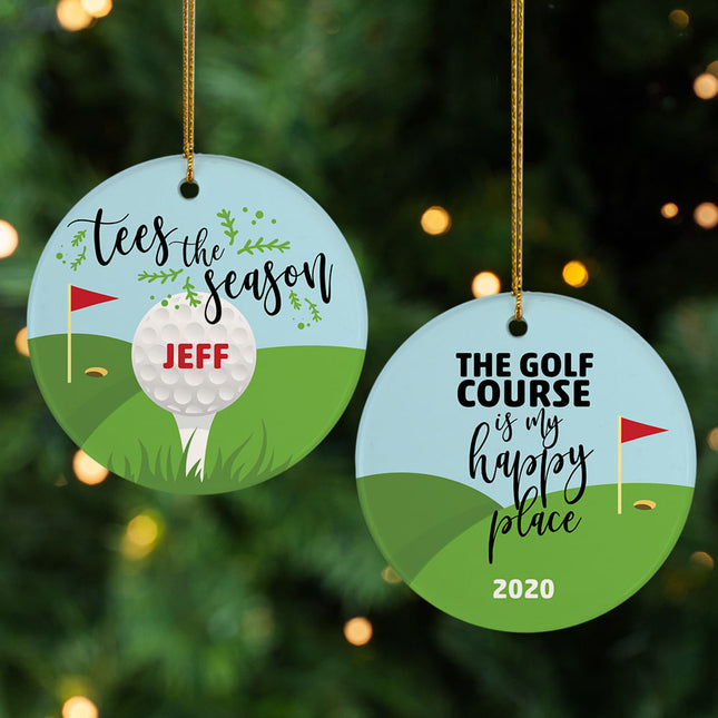 decorative personalized 'happy place' golf christmas ornament – Christmas ornament, holiday tree decoration or gift