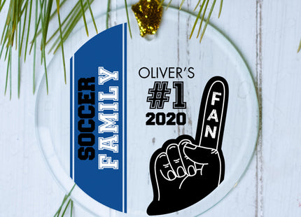custom personalized #1 sports fan - blue soccer christmas ornament – Christmas ornament, holiday tree decoration or gift