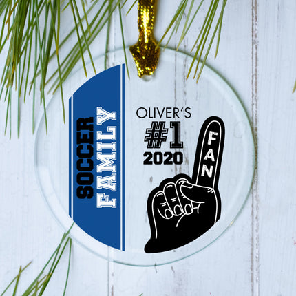 custom personalized #1 sports fan - blue soccer christmas ornament – Christmas ornament, holiday tree decoration or gift