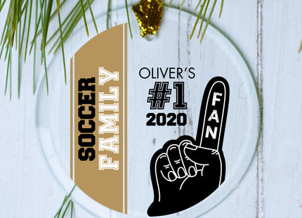 custom personalized #1 sports fan - gold soccer christmas ornament – Christmas ornament, holiday tree decoration or gift
