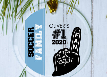 holiday personalized #1 sports fan - light blue soccer christmas ornament – Christmas ornament, holiday tree decoration or gi