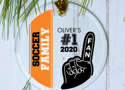 custom personalized #1 sports fan - orange soccer christmas ornament – Christmas ornament, holiday tree decoration or gift