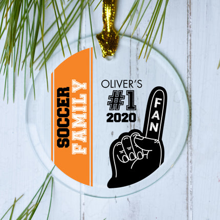 custom personalized #1 sports fan - orange soccer christmas ornament – Christmas ornament, holiday tree decoration or gift