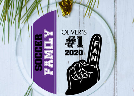 custom personalized #1 sports fan - purple soccer christmas ornament – Christmas ornament, holiday tree decoration or gift