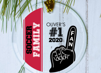 keepsake personalized #1 sports fan - red soccer christmas ornament – Christmas ornament, holiday tree decoration or gift