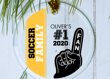 decorative personalized #1 sports fan - yellow soccer christmas ornament – Christmas ornament, holiday tree decoration or gif