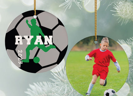 decorative personalized soccer photo christmas ornament – Christmas ornament, holiday tree decoration or gift