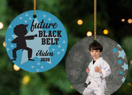 keepsake personalized future black belt boy photo christmas ornament – Christmas ornament, holiday tree decoration or gift