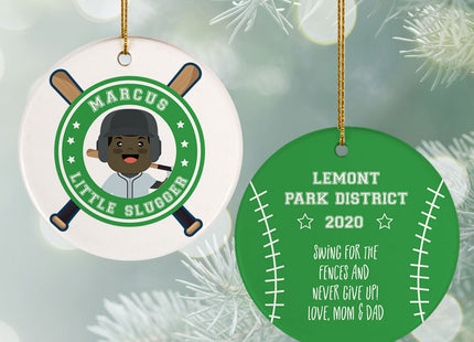 holiday personalized little slugger male christmas ornament – Christmas ornament, holiday tree decoration or gift