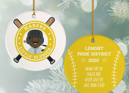 engraved personalized little slugger male christmas ornament – Christmas ornament, holiday tree decoration or gift