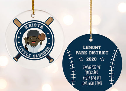 engraved personalized little slugger female christmas ornament – Christmas ornament, holiday tree decoration or gift