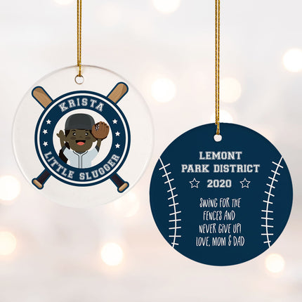 engraved personalized little slugger female christmas ornament – Christmas ornament, holiday tree decoration or gift