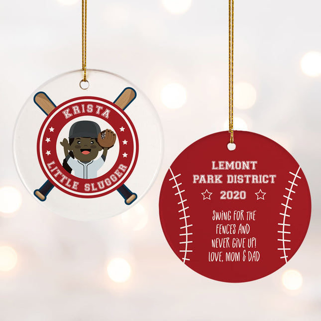 engraved personalized little slugger female christmas ornament – Christmas ornament, holiday tree decoration or gift