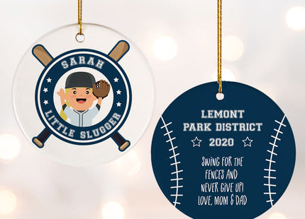 decorative personalized little slugger female christmas ornament – Christmas ornament, holiday tree decoration or gift