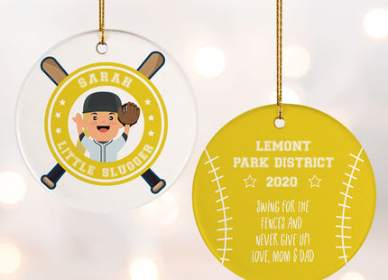 engraved personalized little slugger female christmas ornament – Christmas ornament, holiday tree decoration or gift