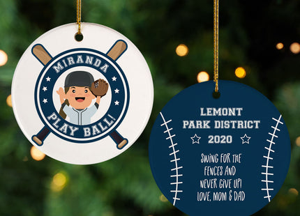 keepsake personalized little slugger female christmas ornament – Christmas ornament, holiday tree decoration or gift