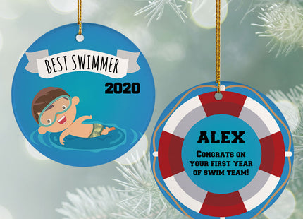 keepsake personalized new swimmer male christmas ornament – Christmas ornament, holiday tree decoration or gift
