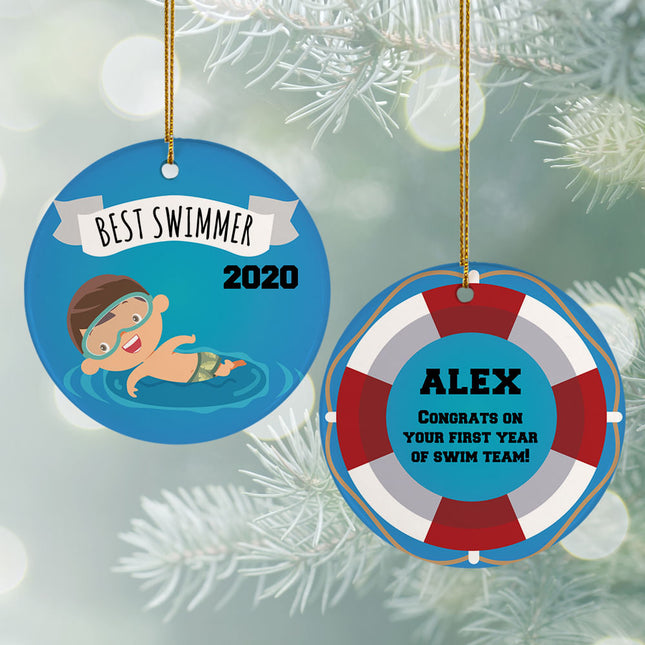 keepsake personalized new swimmer male christmas ornament – Christmas ornament, holiday tree decoration or gift