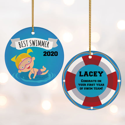 engraved personalized new swimmer male christmas ornament – Christmas ornament, holiday tree decoration or gift
