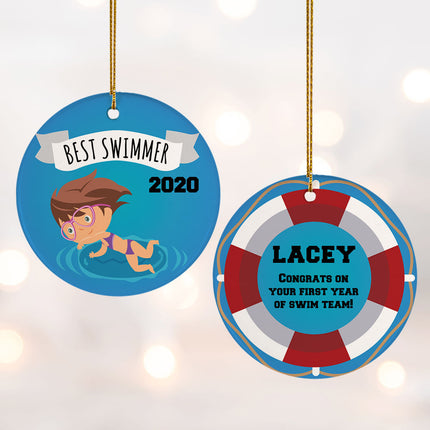 custom personalized new swimmer female christmas ornament – Christmas ornament, holiday tree decoration or gift