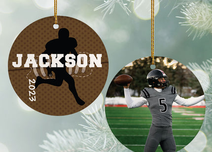 holiday personalized football photo christmas ornament – Christmas ornament, holiday tree decoration or gift