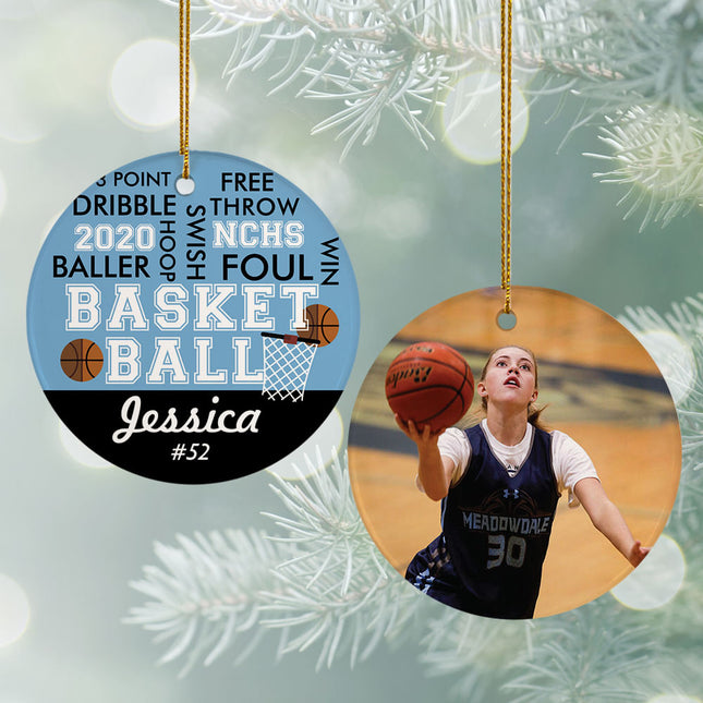 keepsake personalized word cloud basketball - green christmas ornament – Christmas ornament, holiday tree decoration or gift