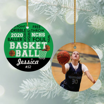 engraved personalized word cloud basketball - red christmas ornament – Christmas ornament, holiday tree decoration or gift