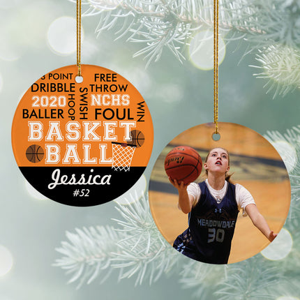 engraved personalized word cloud basketball - silver christmas ornament – Christmas ornament, holiday tree decoration or gift