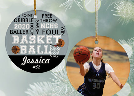 custom personalized word cloud basketball - purple christmas ornament – Christmas ornament, holiday tree decoration or gift