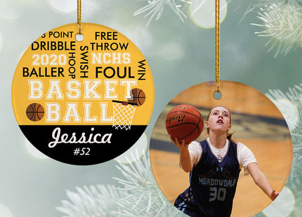 keepsake personalized word cloud basketball - yellow christmas ornament – Christmas ornament, holiday tree decoration or gift