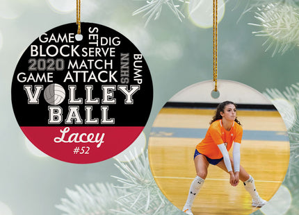 engraved personalized word cloud volleyball - red christmas ornament – Christmas ornament, holiday tree decoration or gift