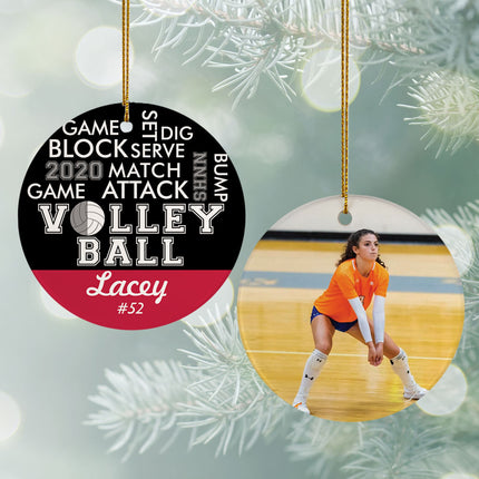 engraved personalized word cloud volleyball - red christmas ornament – Christmas ornament, holiday tree decoration or gift