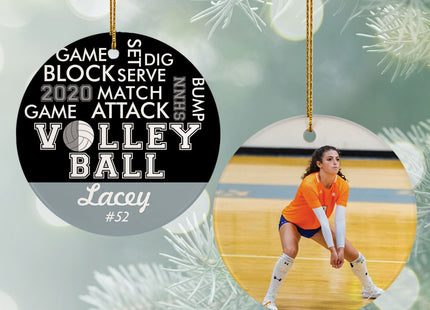 engraved personalized word cloud volleyball - silver christmas ornament – Christmas ornament, holiday tree decoration or gift
