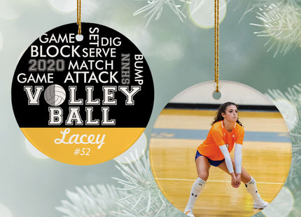 keepsake personalized word cloud volleyball - yellow christmas ornament – Christmas ornament, holiday tree decoration or gift