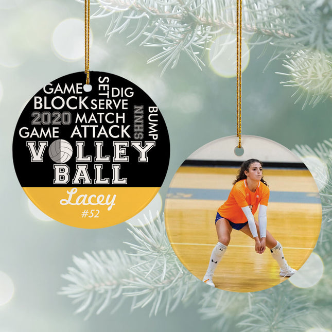 keepsake personalized word cloud volleyball - yellow christmas ornament – Christmas ornament, holiday tree decoration or gift