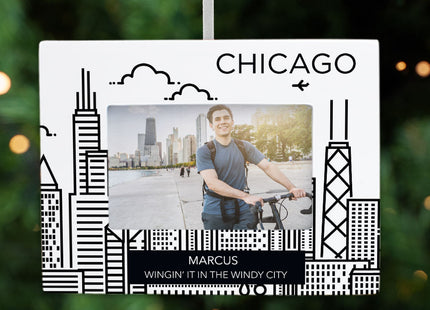 holiday personalized chicago picture frame photo ornament – Christmas ornament, holiday tree decoration or gift