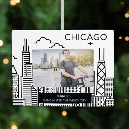 holiday personalized chicago picture frame photo ornament – Christmas ornament, holiday tree decoration or gift