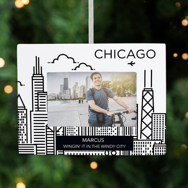 holiday personalized chicago picture frame photo ornament – Christmas ornament, holiday tree decoration or gift
