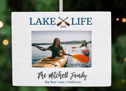 engraved personalized lake picture frame photo ornament – Christmas ornament, holiday tree decoration or gift