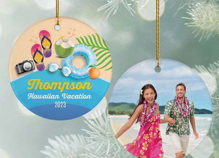 engraved personalized beach vacation photo christmas ornament – Christmas ornament, holiday tree decoration or gift