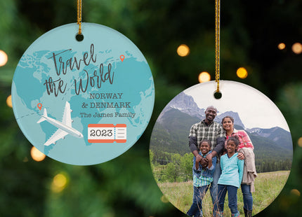 holiday personalized travel the world christmas ornament – Christmas ornament, holiday tree decoration or gift