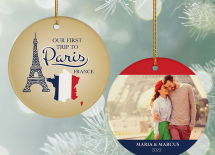 decorative personalized first paris trip christmas ornament – Christmas ornament, holiday tree decoration or gift