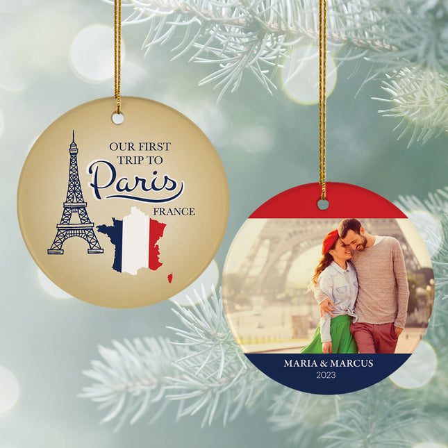 decorative personalized first paris trip christmas ornament – Christmas ornament, holiday tree decoration or gift