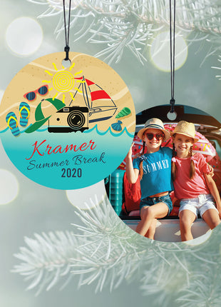 "Summer Break" Personalized Photo Wood Ornament - ORNAMENT SHOP EXCLUSIVE