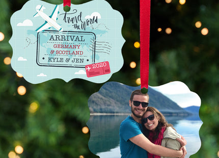 engraved personalized world traveler christmas ornament – Christmas ornament, holiday tree decoration or gift